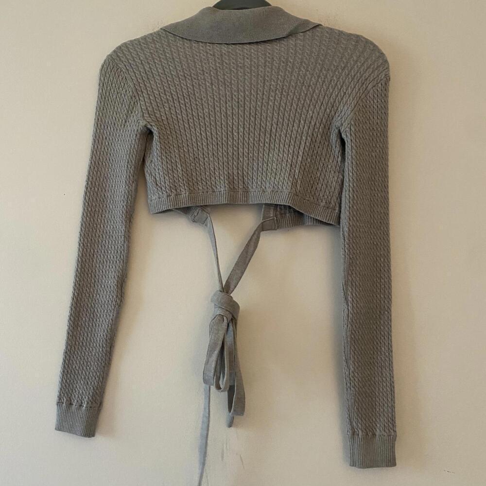 Danielle Bernstein Gray Cropped Wrap Sweater - image 5